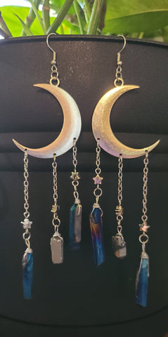 Aura Quartz Crescent Moon Earrings
