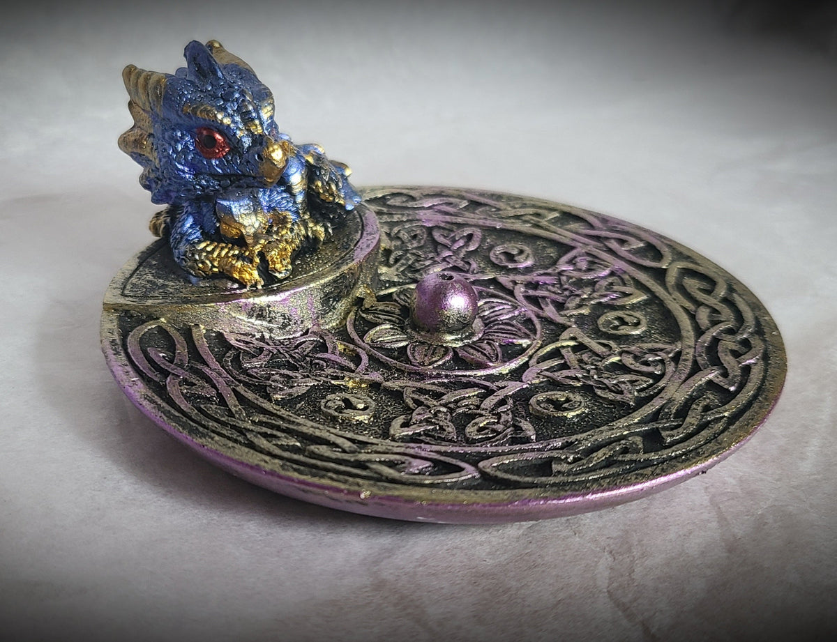 Blue Dragon Incense Burner - Hand Painted 4x2 for Stick or Cone of