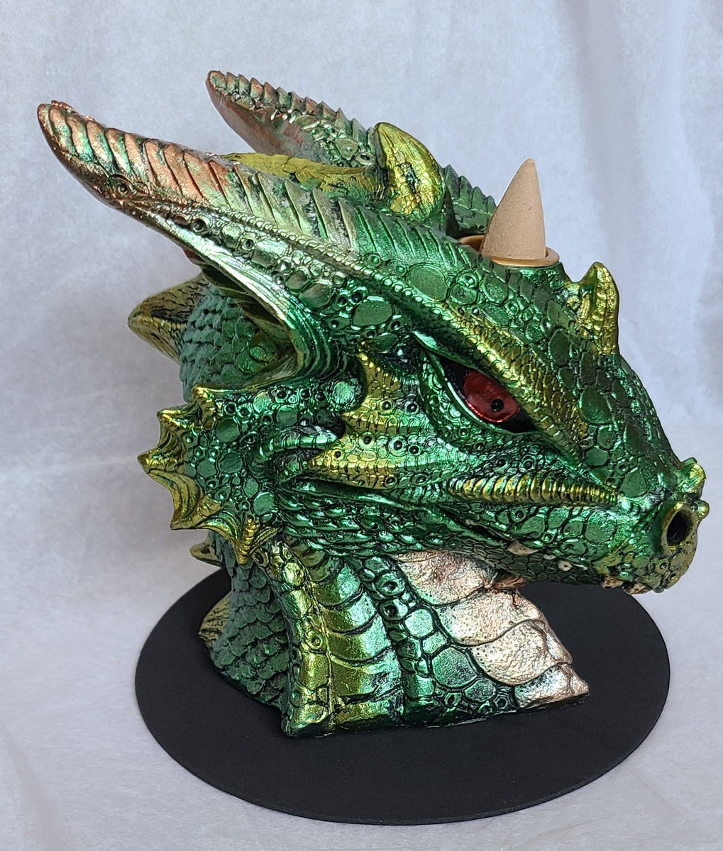 Green Dragon Bust Backflow Incense Burner Witch's Chamber