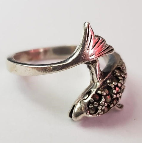 Silver Marcasite Whale Ring